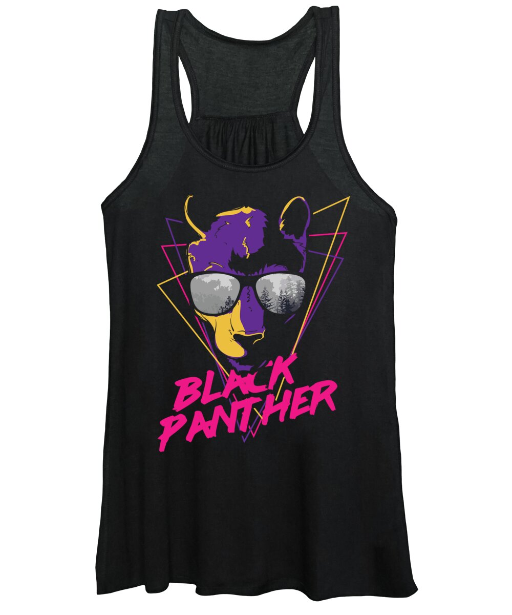 Colorful Women's Tank Top featuring the digital art Retro Black Panther in Cool Sunglasses by Jacob Zelazny