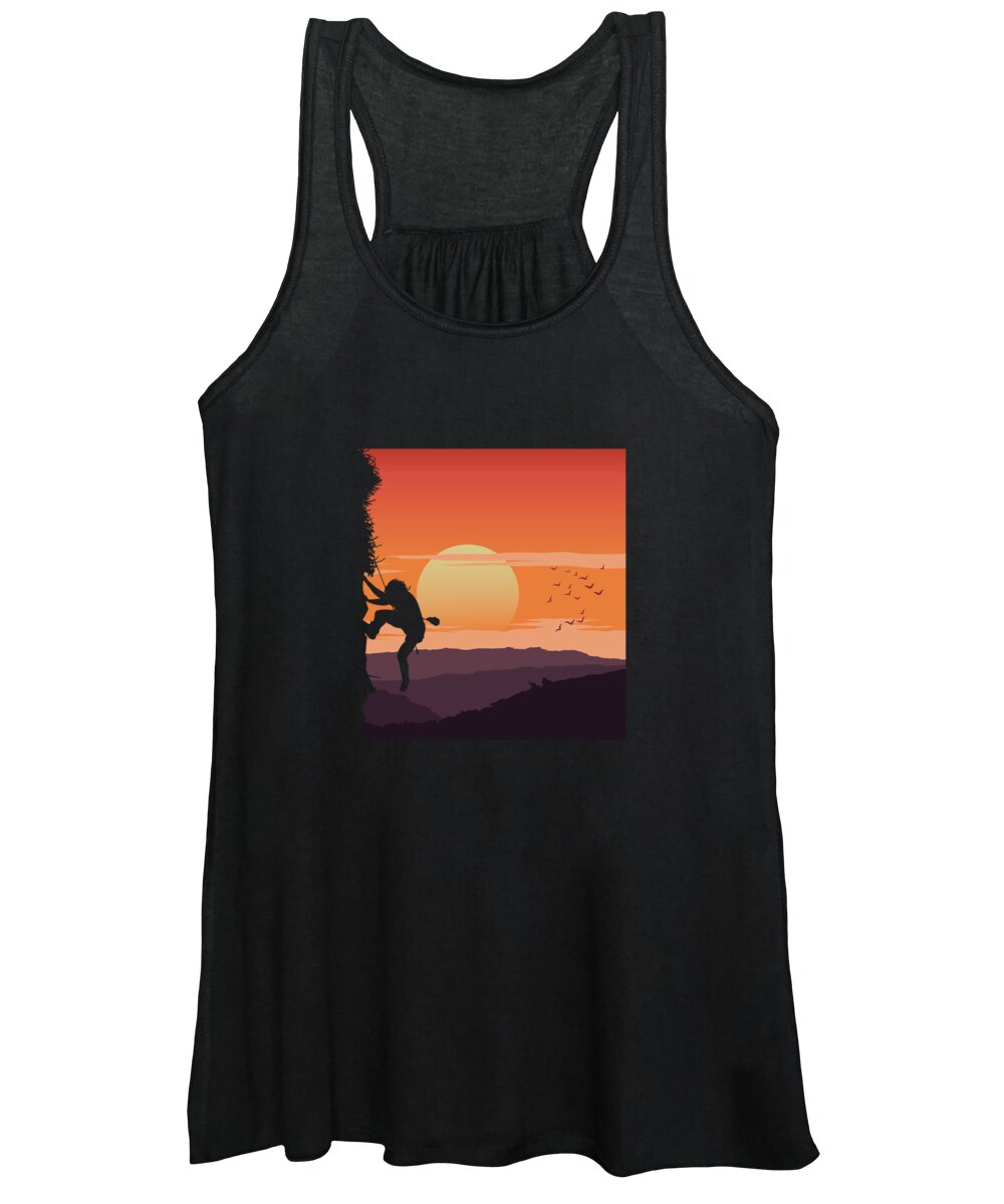 Mountain Women's Tank Top featuring the digital art Rock Climbing Vintage Mountain Hikers Hiking Mountaineers Adventure Gift by Thomas Larch
