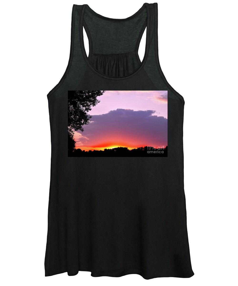 Romantic Sunset With Purple Cloud Women's Tank Top featuring the photograph Romantic Sunset with Purple Cloud by Leonida Arte