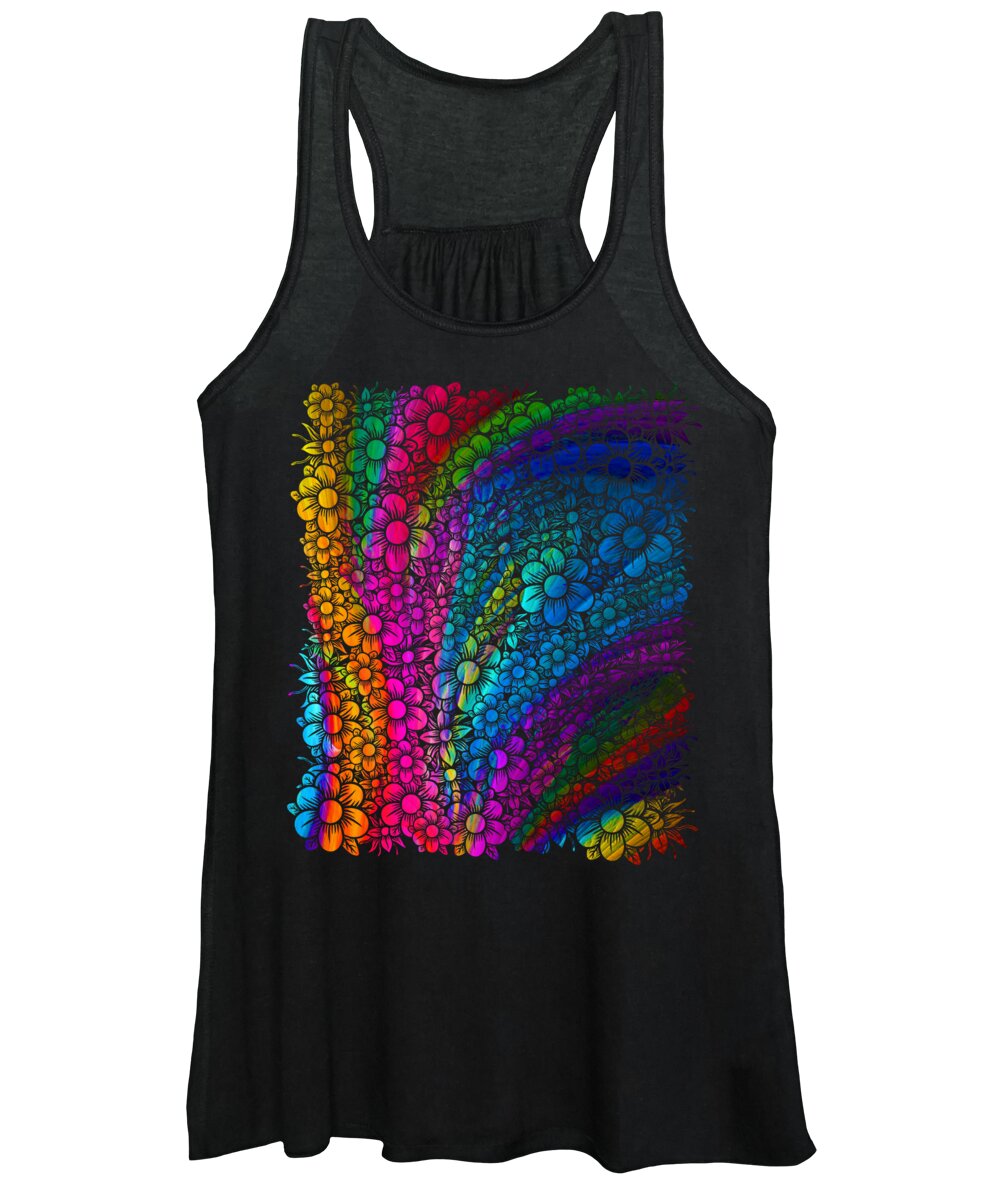 T Shirt Women's Tank Top featuring the painting Rubino Brand Colorful Rainbow Flowers Group Bouquet by Tony Rubino