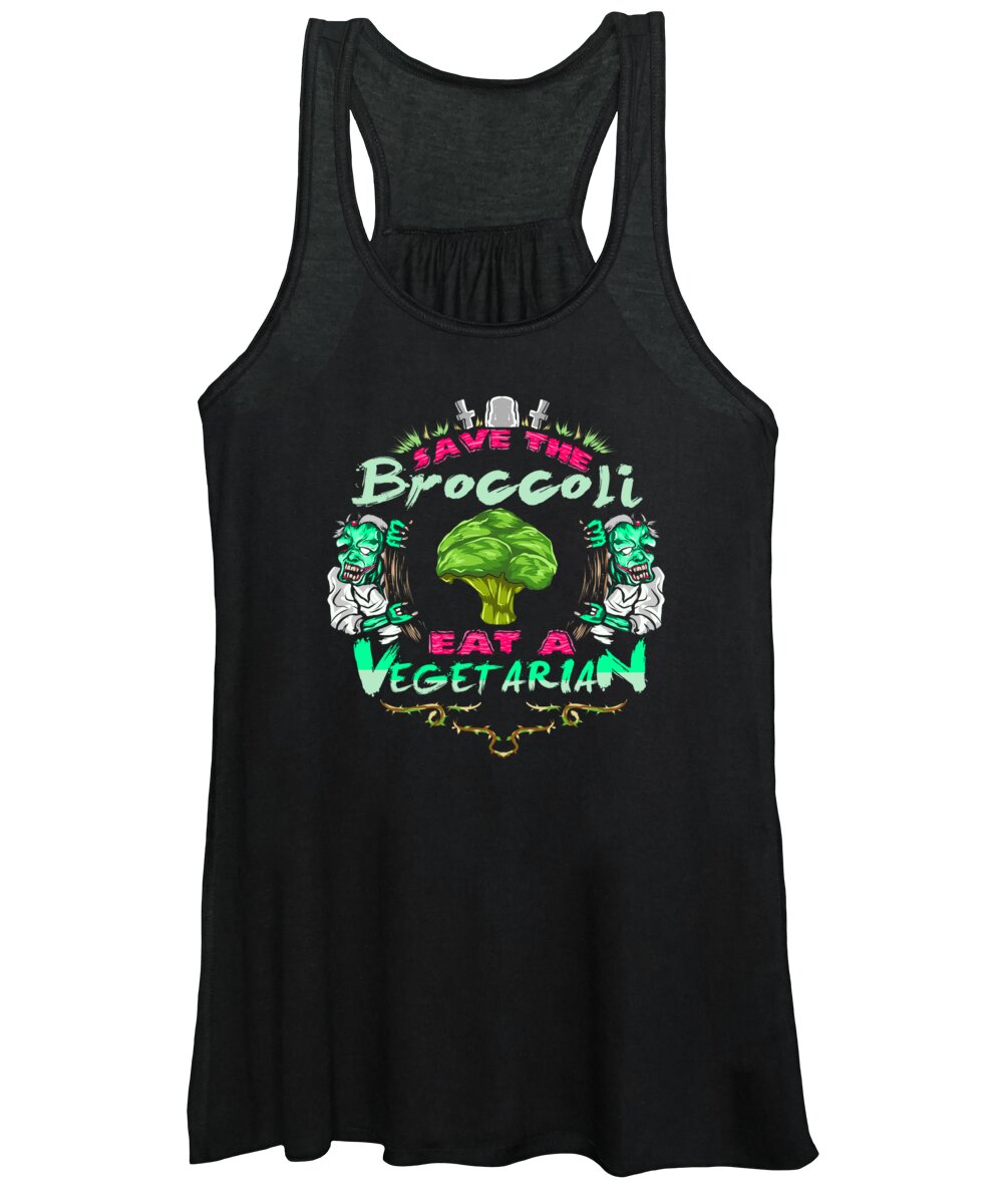 Halloween Women's Tank Top featuring the digital art Save Broccoli Eat Vegetarian Zombie by Jacob Zelazny