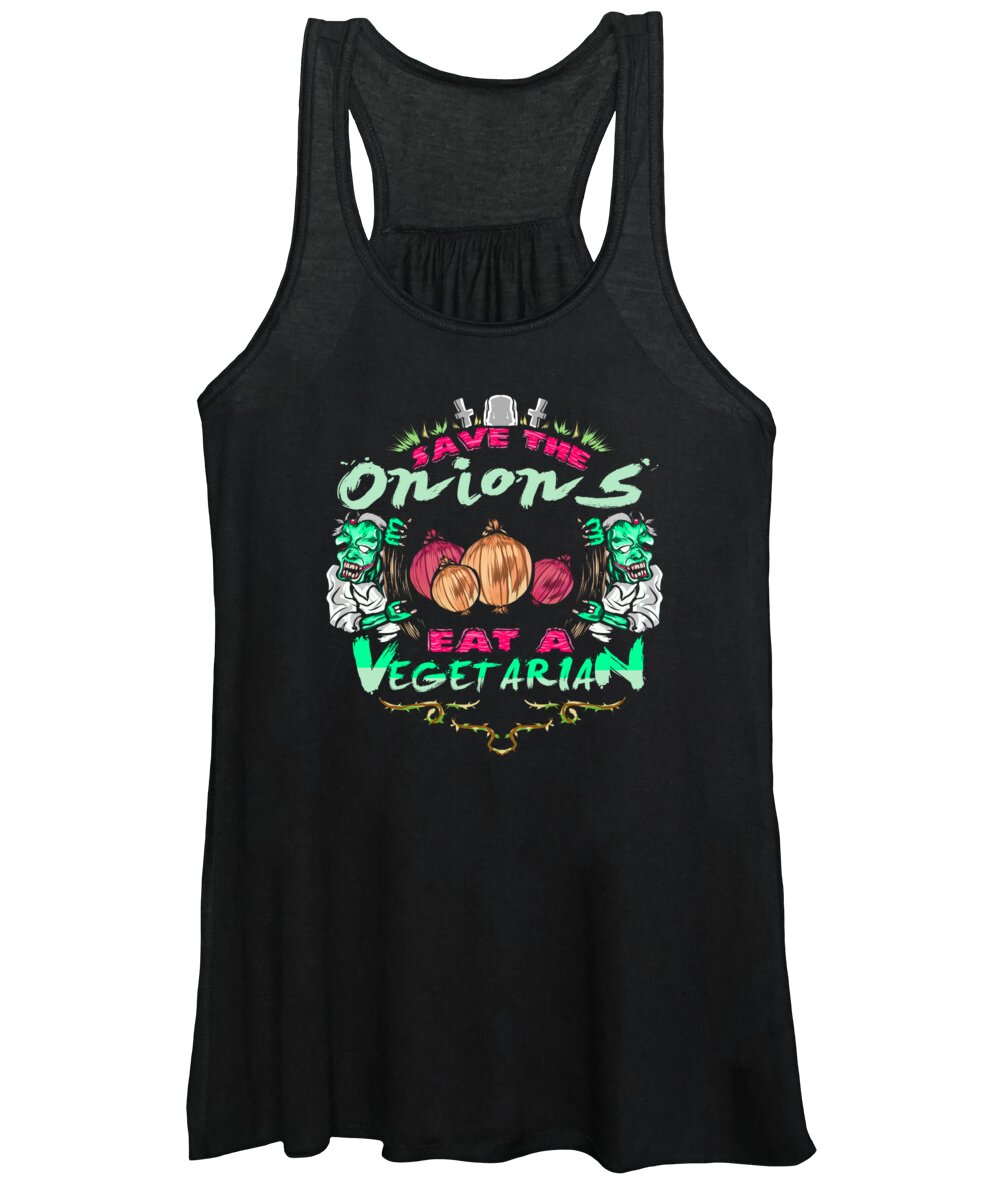 Halloween Women's Tank Top featuring the digital art Save Onions Eat Vegetarian Zombie by Jacob Zelazny