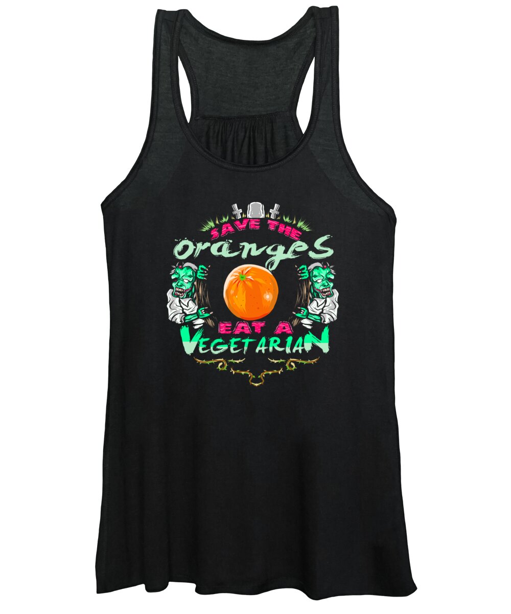 Halloween Women's Tank Top featuring the digital art Save Oranges Eat Vegetarian Zombie by Jacob Zelazny