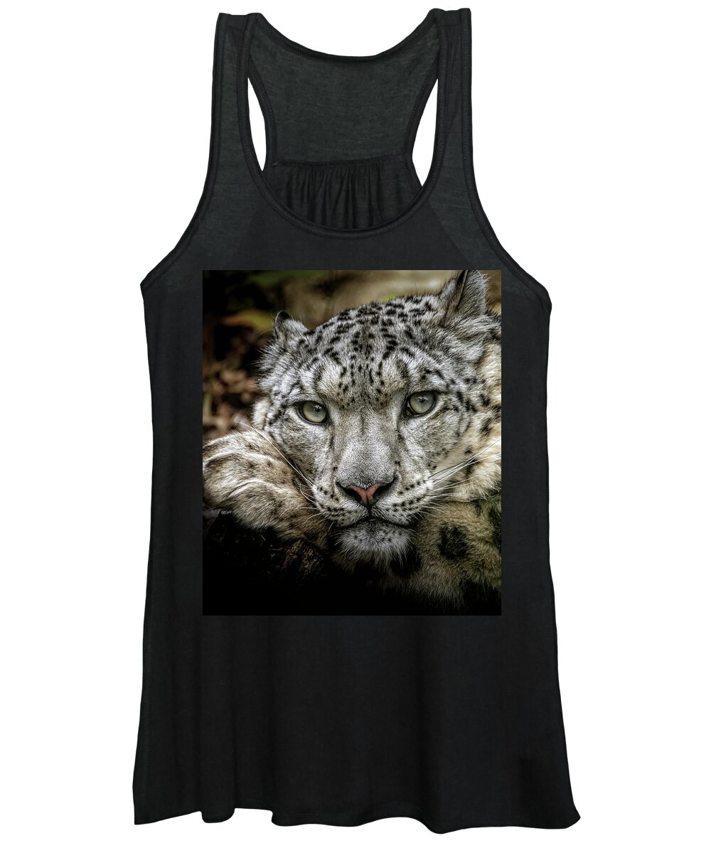 Snow Women's Tank Top featuring the photograph Snow-Leopard-Print-Signed by Chris Boulton