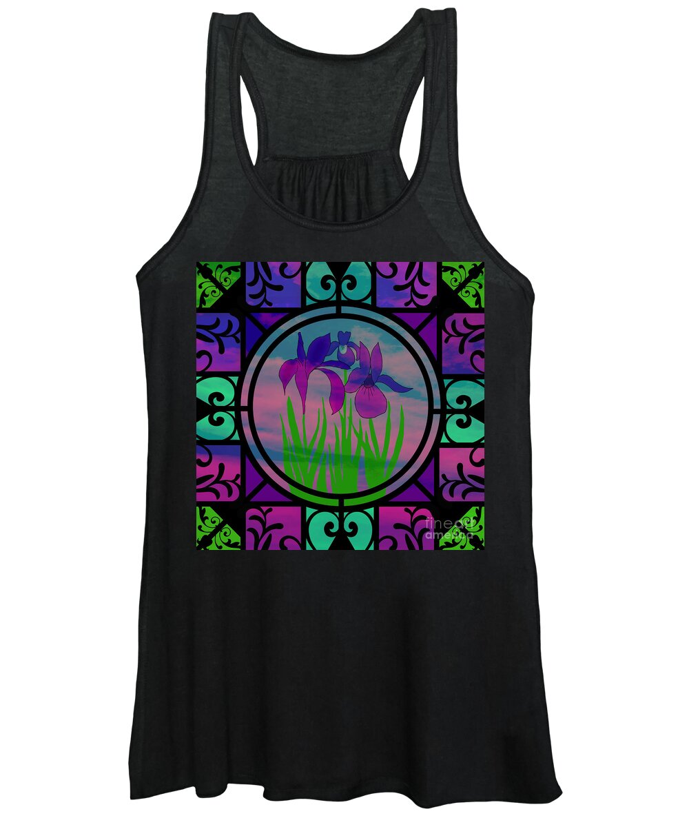 Irises Women's Tank Top featuring the mixed media Stained Glass Irises by Diamante Lavendar