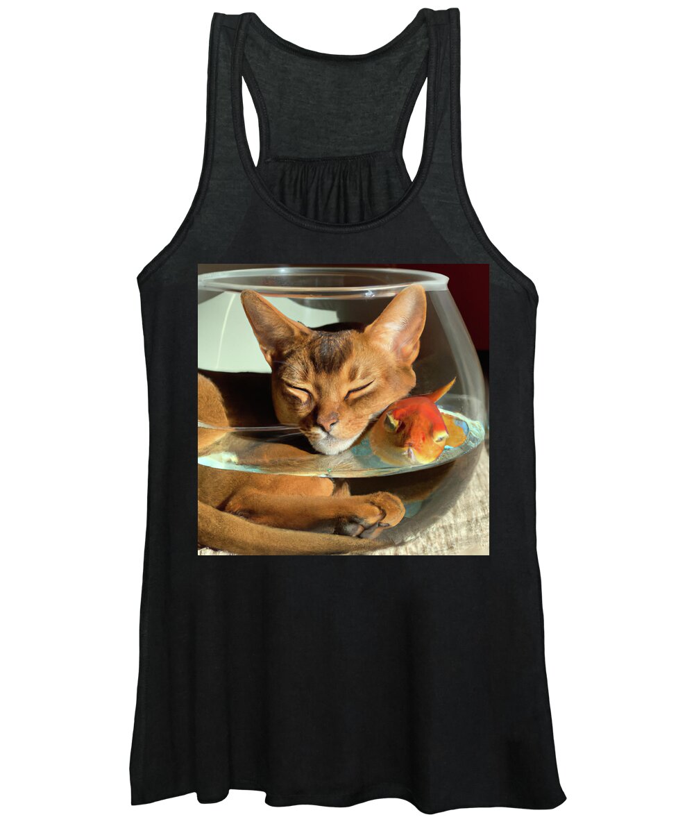 Cat Women's Tank Top featuring the digital art Star Crossed Lovers #2 by Corey Habbas with AI
