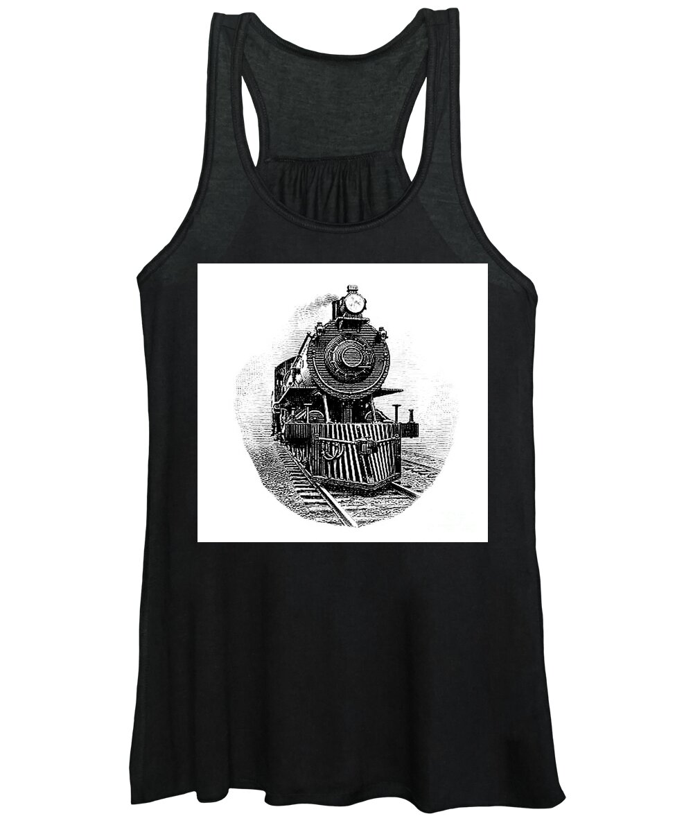 Front View Women's Tank Top featuring the digital art Steam Locomotive Front by Pete Klinger