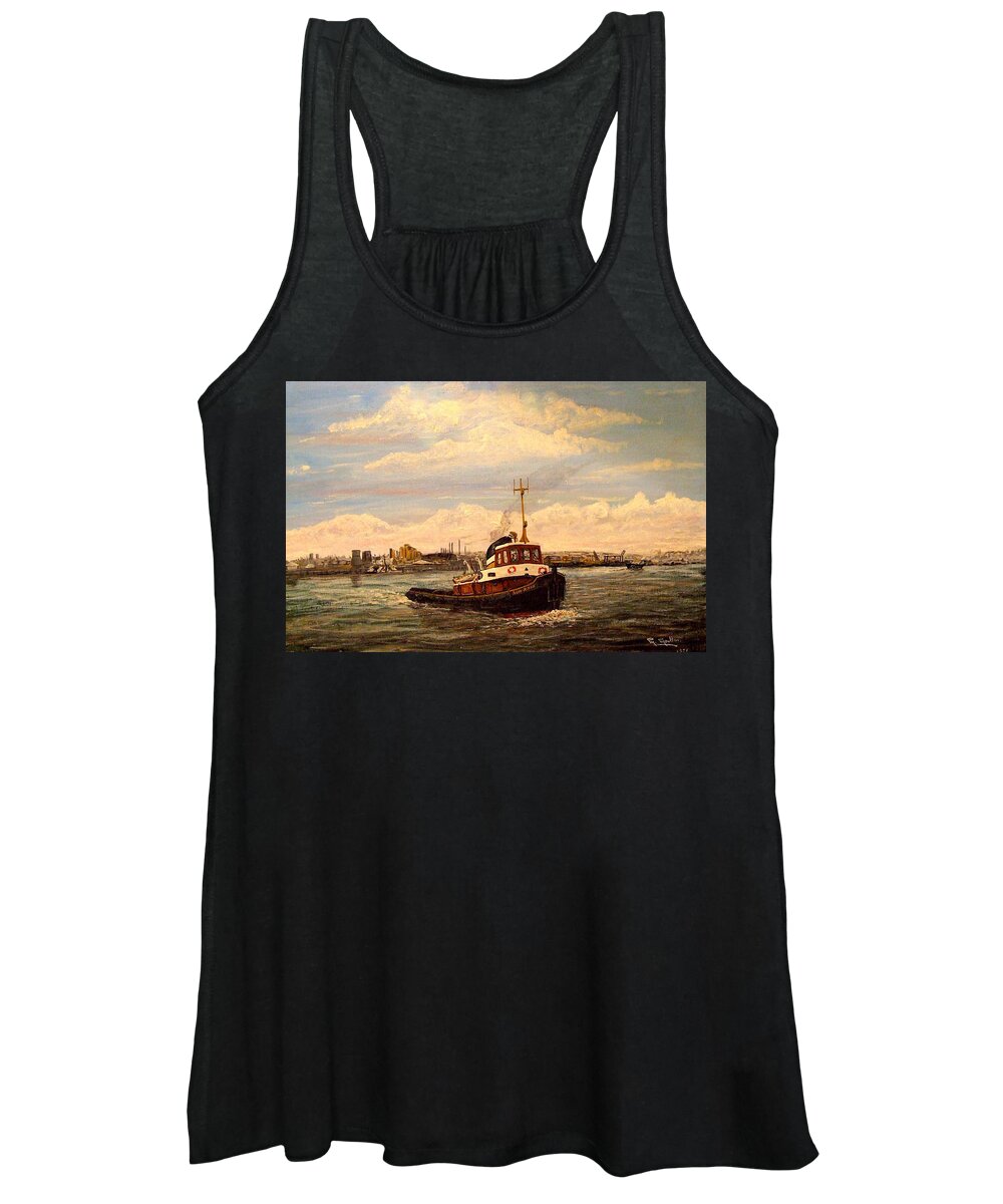 Sun Tug Women's Tank Top featuring the painting Sun Tug at Blackwall Point River Thames London by Mackenzie Moulton