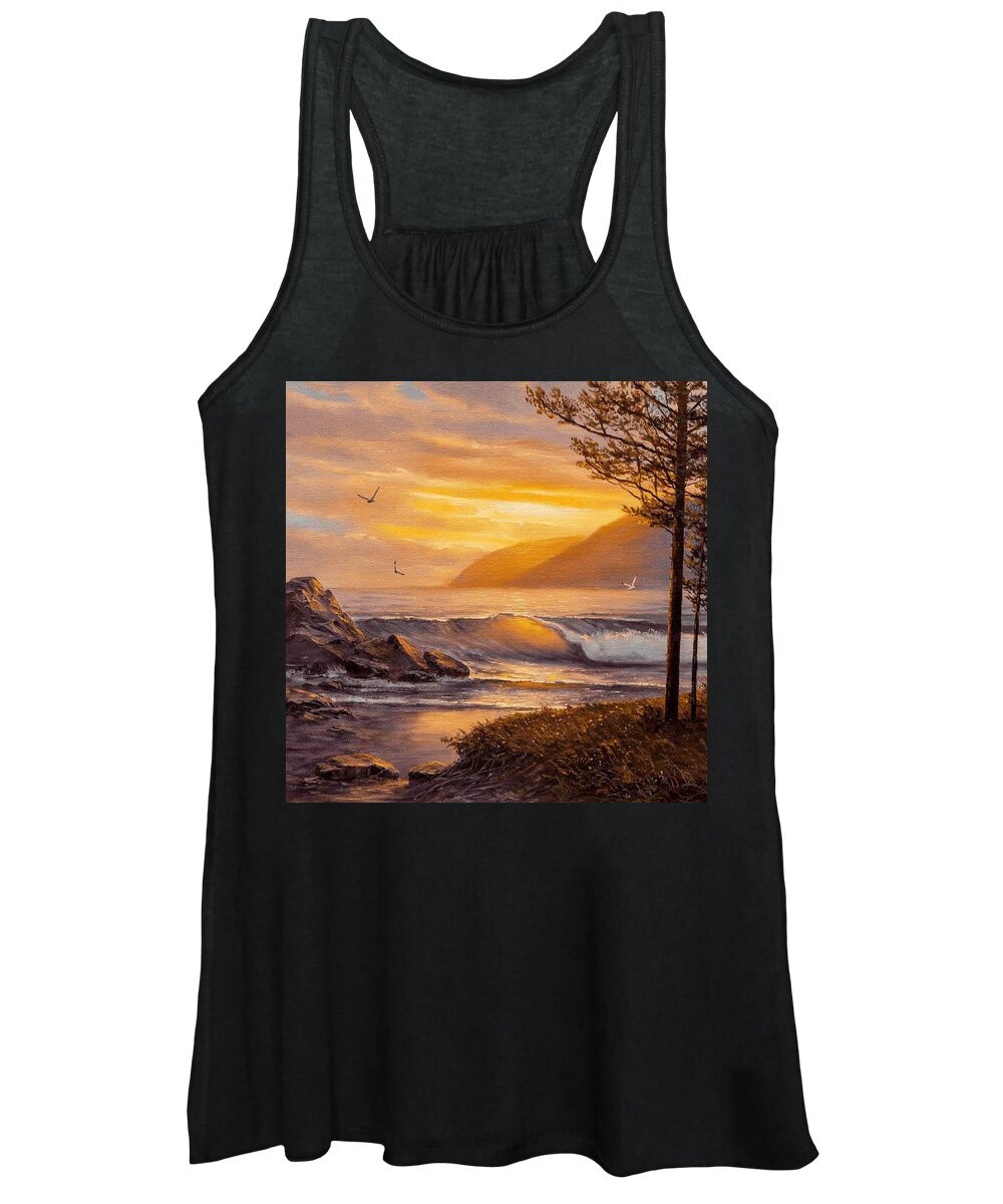 Sunset Women's Tank Top featuring the painting Sunset Seas by Teresa Trotter
