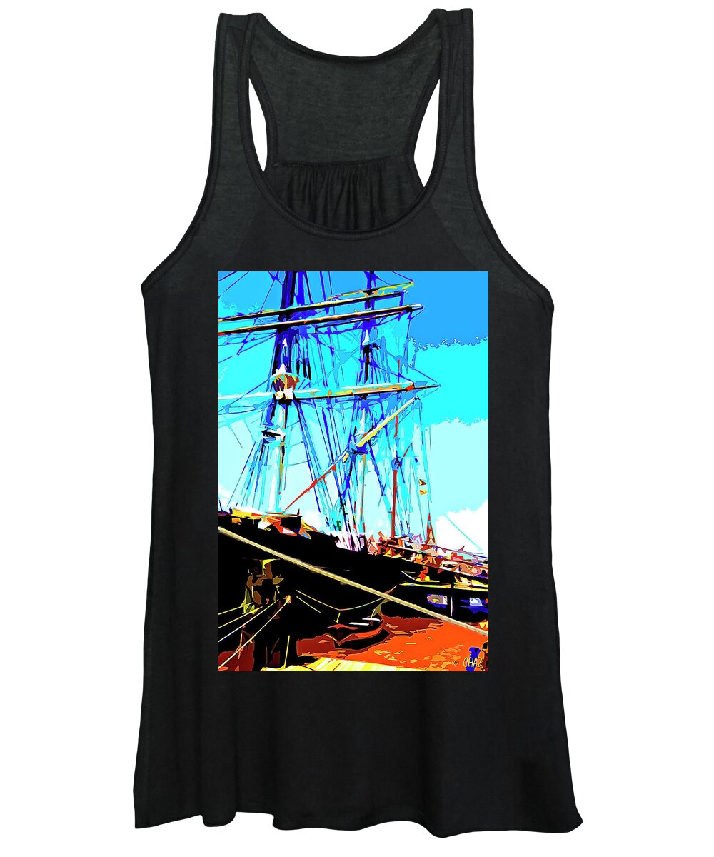 Boats Women's Tank Top featuring the painting Tall Ship At Dock by CHAZ Daugherty