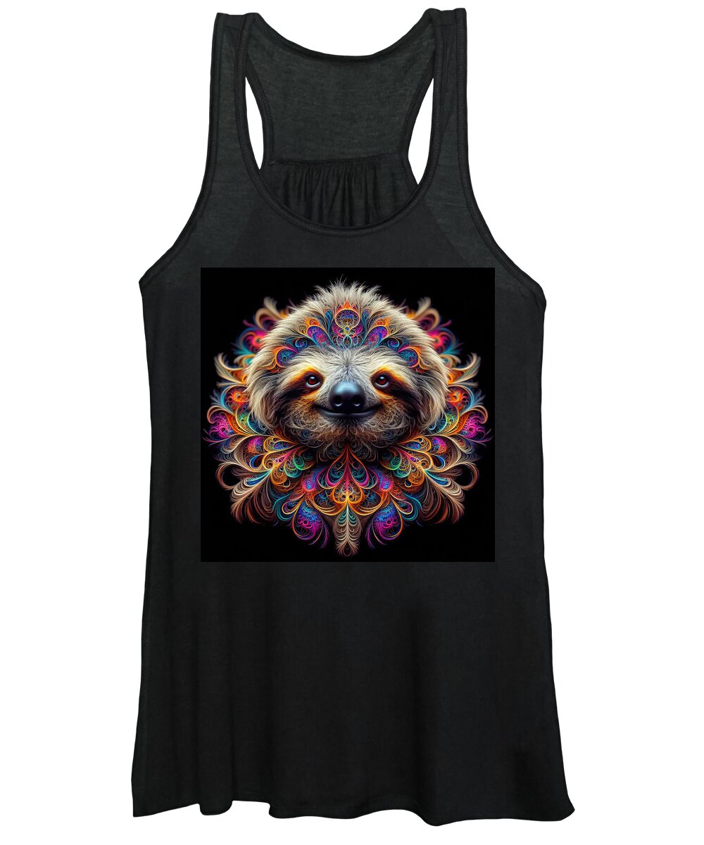 Fractal Art Sloth Women's Tank Top featuring the photograph The Dreamweaver Sloth of Enchanted Realms by Bill and Linda Tiepelman