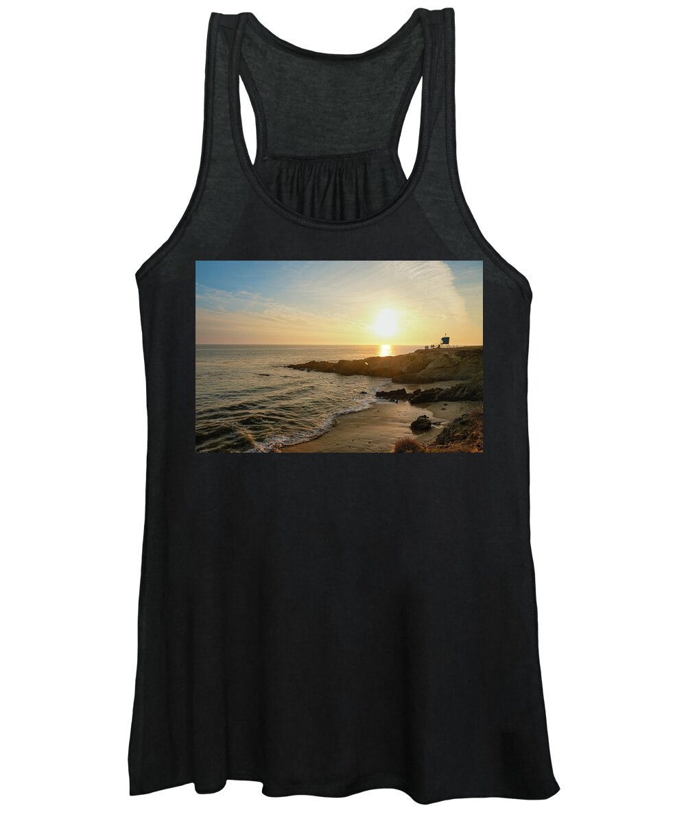 Beach Women's Tank Top featuring the photograph The Lifeguard Tower at Leo Carrillo State Beach Before Sunset by Matthew DeGrushe