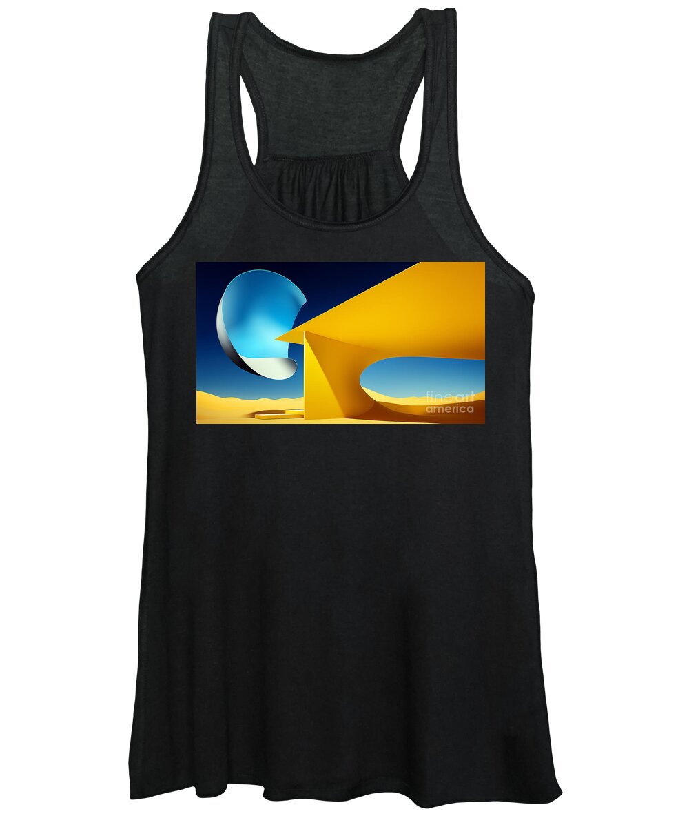 Abstract Women's Tank Top featuring the digital art This image is a digital artwork with abstract shapes in bold blue and yellow. by Odon Czintos