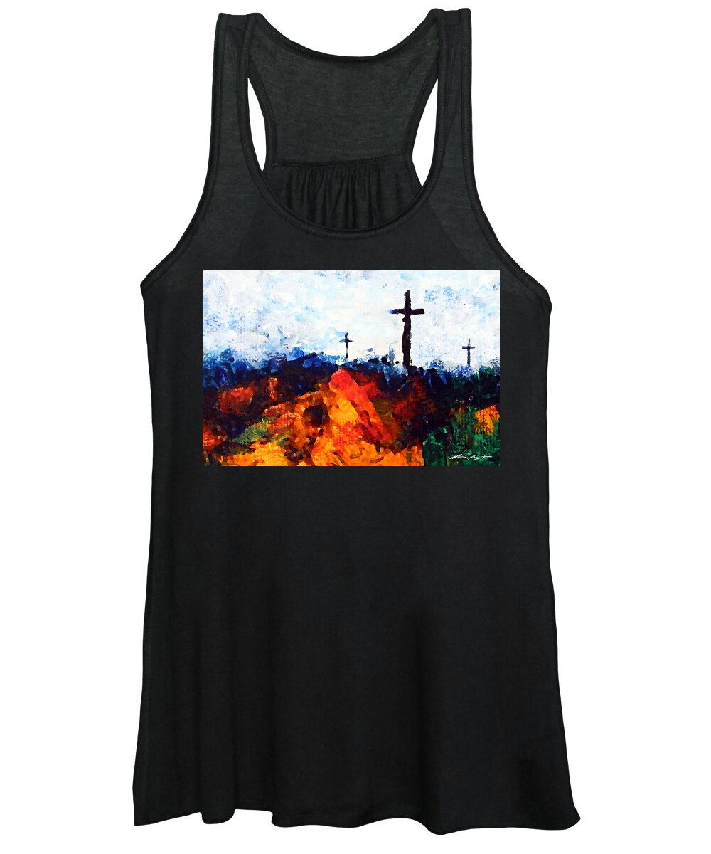 Three Wooden Crosses Women's Tank Top featuring the digital art Three Wooden Crosses by Kume Bryant