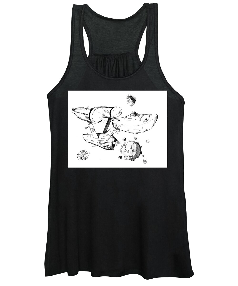 Star Trek Women's Tank Top featuring the drawing Trek Black and White by Michael Hopkins