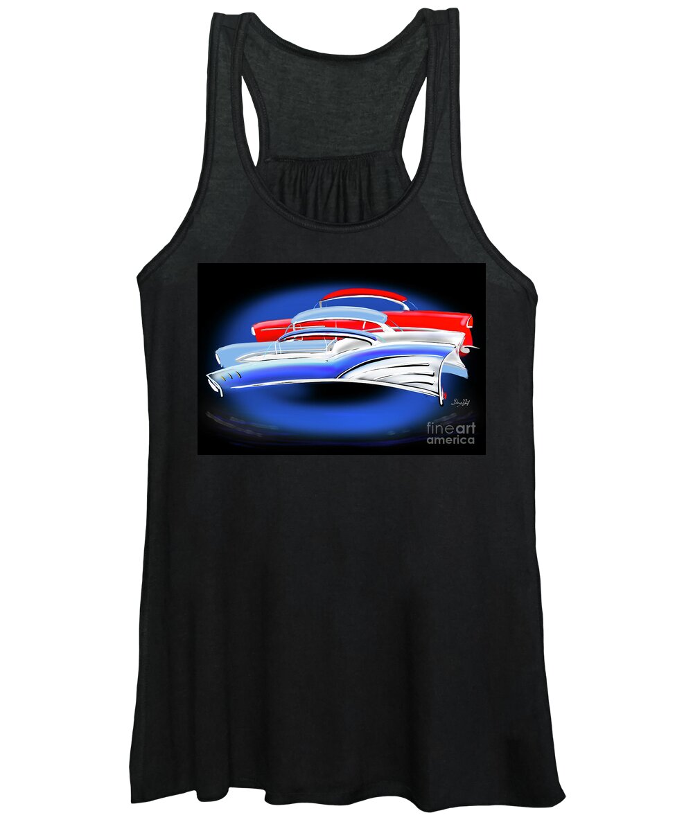 Tri-five Women's Tank Top featuring the digital art Tri-Five Chevy Group by Doug Gist