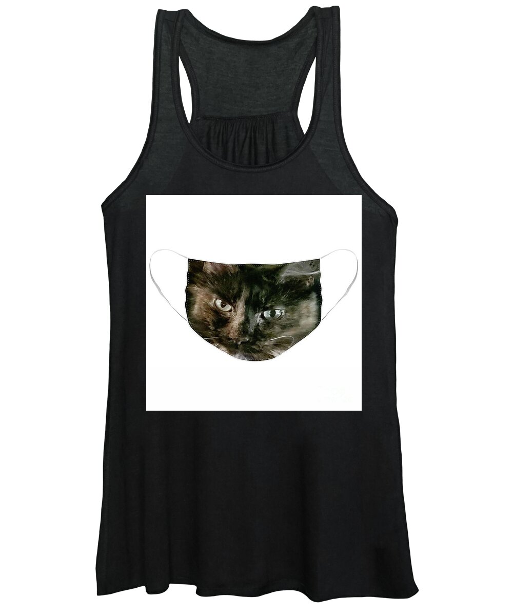 Cat; Kitten; Torti; Torti Cat; Tortoiseshell; Gold; Brown; Black; Green Eyes; Cat Eyes; Kitten Eyes; Macro; Close-up; Photography; Watercolor; Monochrome; Face Mask; Mask Women's Tank Top featuring the photograph Two Tones Torti Face Mask by Tina Uihlein