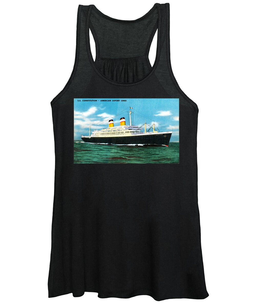 Ss Constitution Women's Tank Top featuring the painting Vintage SS Constitution American Export Lines Ship Postcard by Unknown