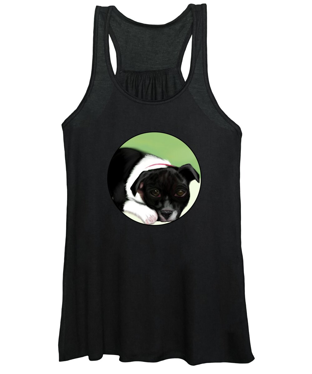 Mongrel Women's Tank Top featuring the painting Faithful Black Dog Waiting For the Family by Barefoot Bodeez Art