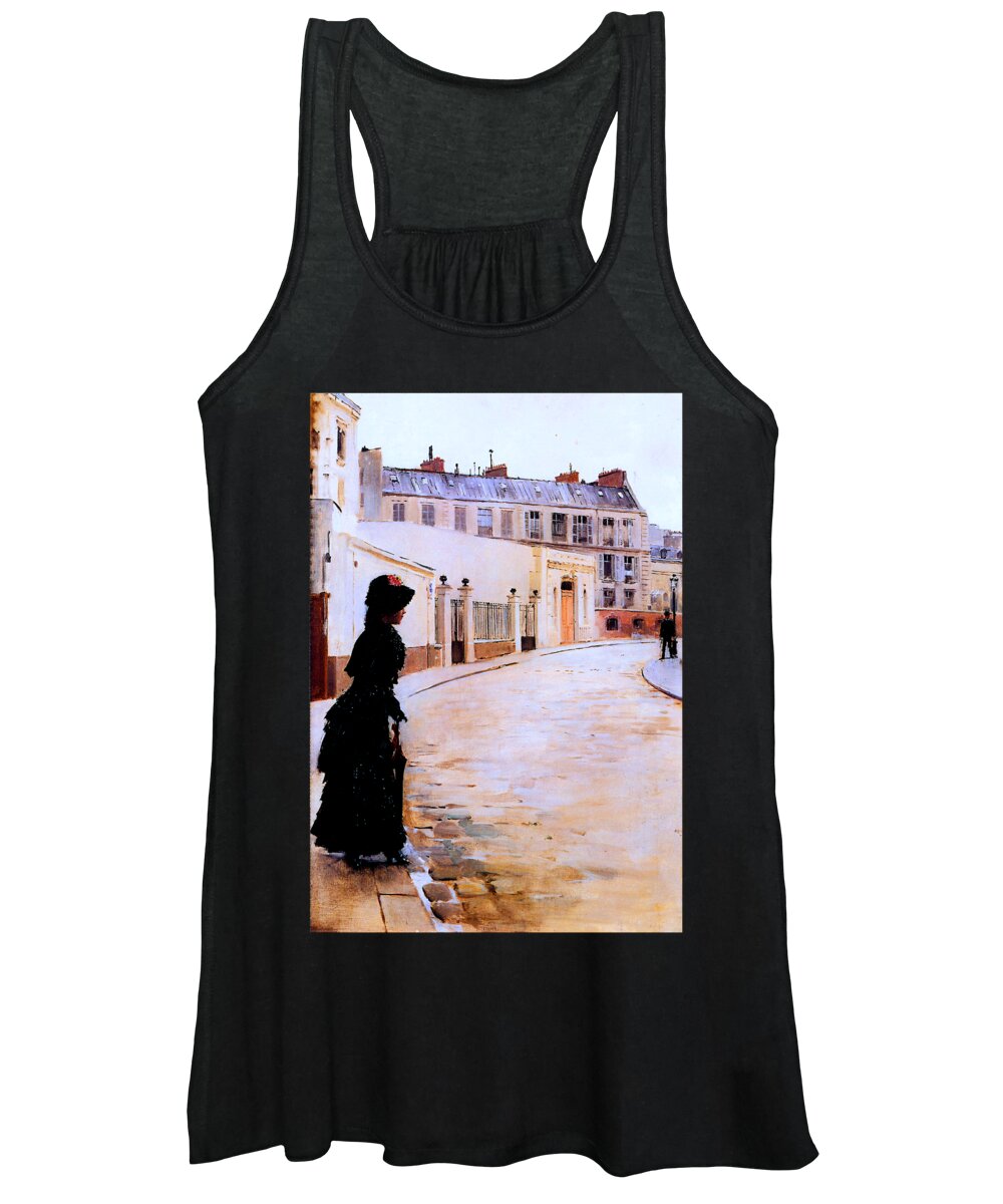 Beraud Women's Tank Top featuring the painting Waiting, Paris Rue de Chateaubriand 1900 by Jean Beraud