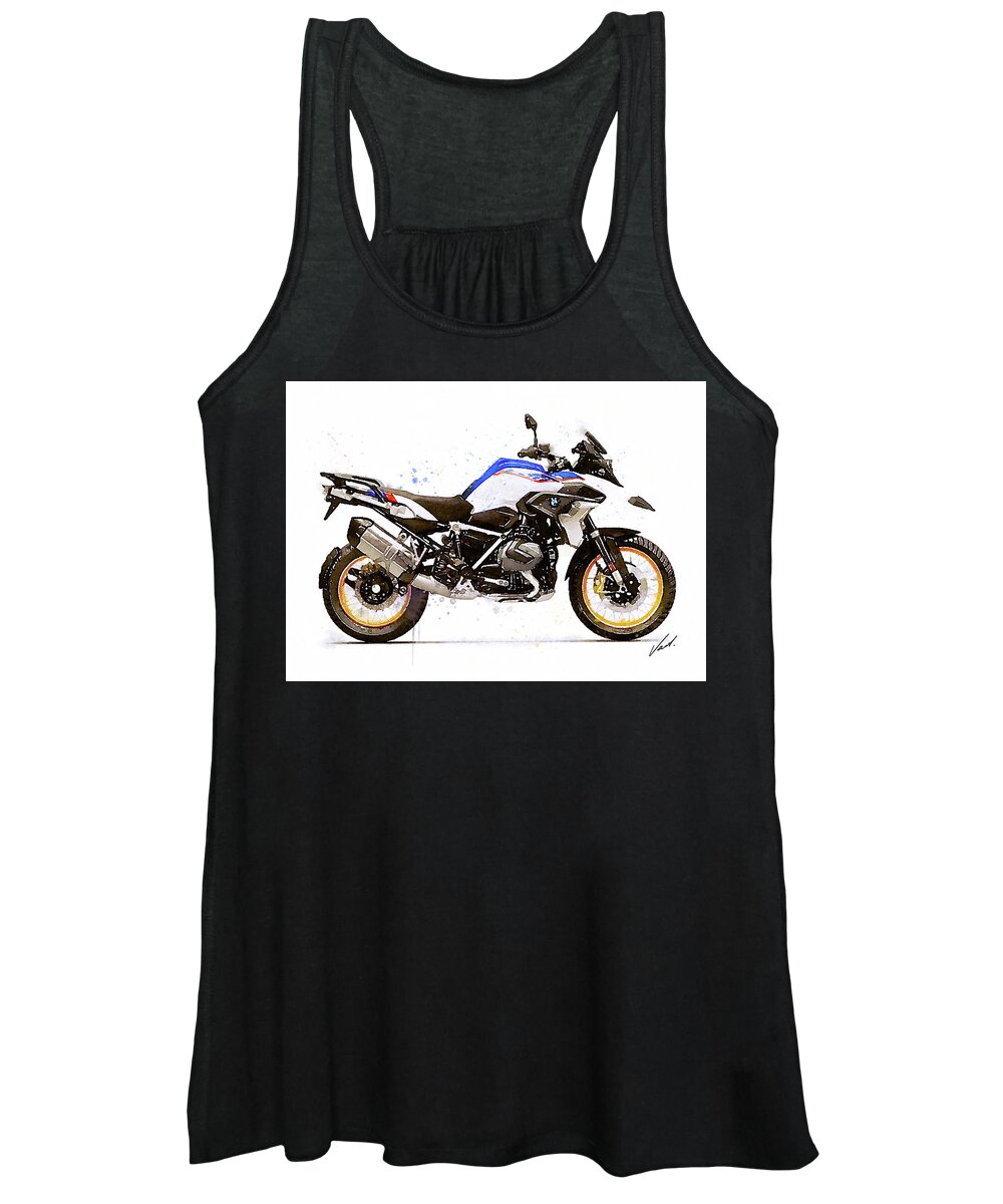 Motorcycle Women's Tank Top featuring the painting Watercolor BMW R1250GS motorcycle - oryginal artwork by Vart by Vart