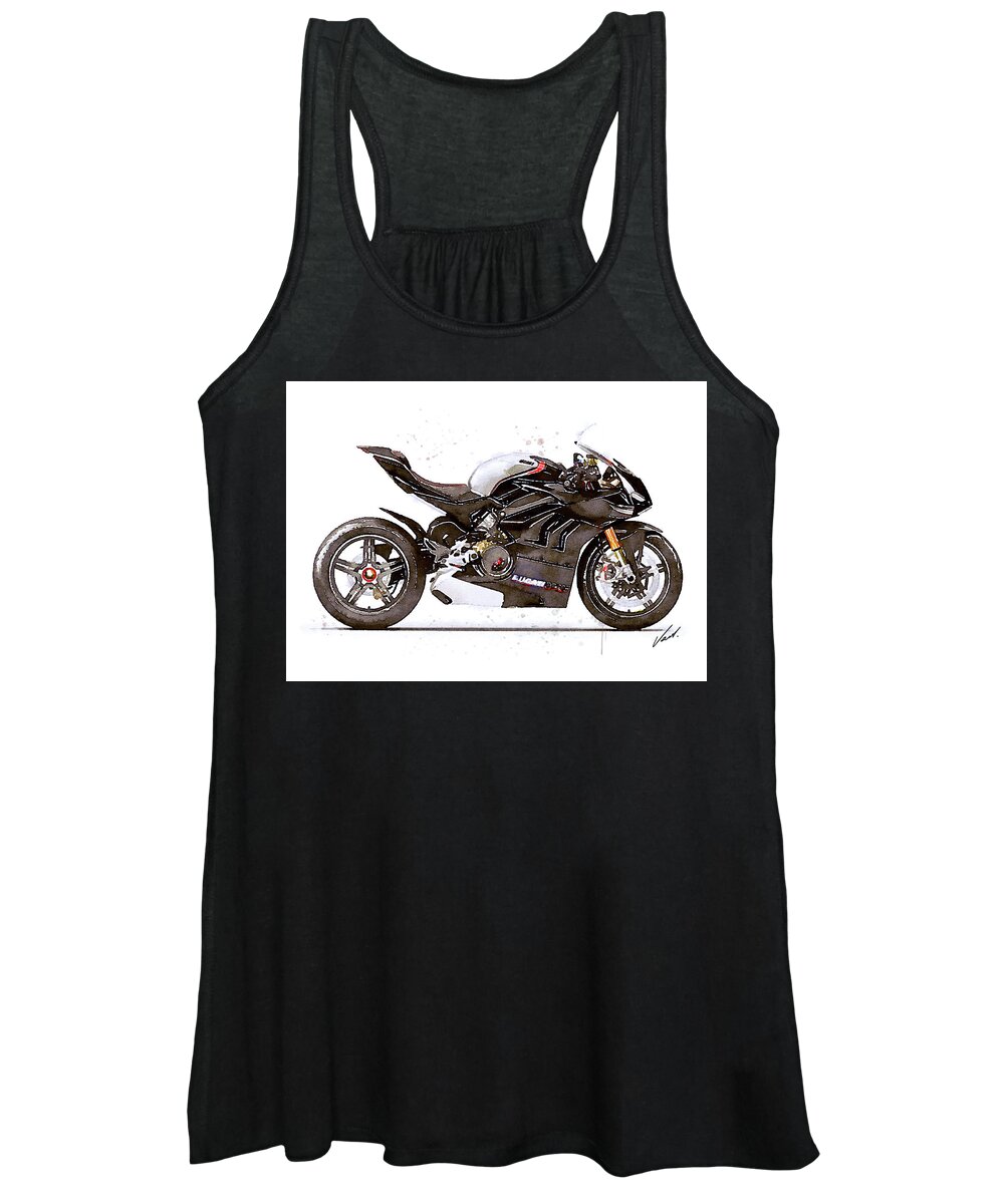 Sport Women's Tank Top featuring the painting Watercolor Ducati Panigale V4SP 2022 motorcycle, oryginal artwork b by Vart Studio