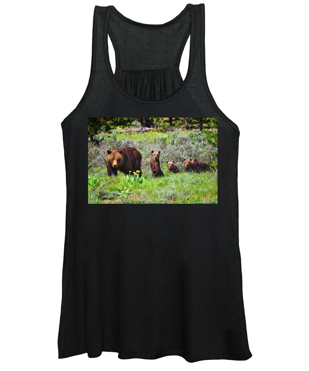 Grizzly 399 Women's Tank Top featuring the photograph Where Are We Going Mom? by Greg Norrell