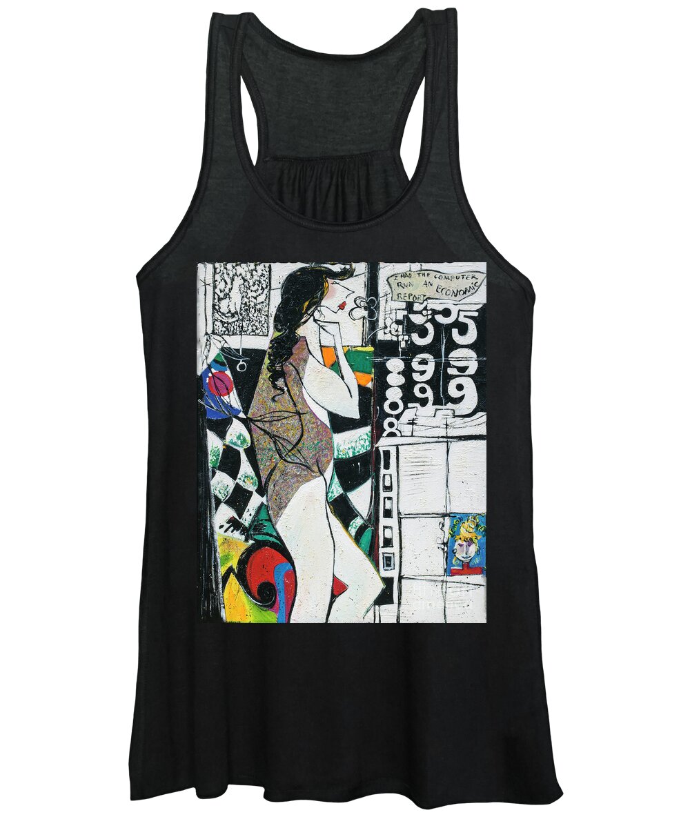 Working From Home Women's Tank Top featuring the mixed media Working from Home II by Cherie Salerno