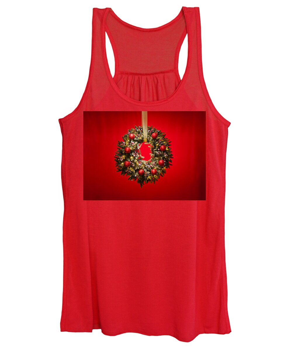 Advent Women's Tank Top featuring the photograph Advent wreath over red background #4 by U Schade
