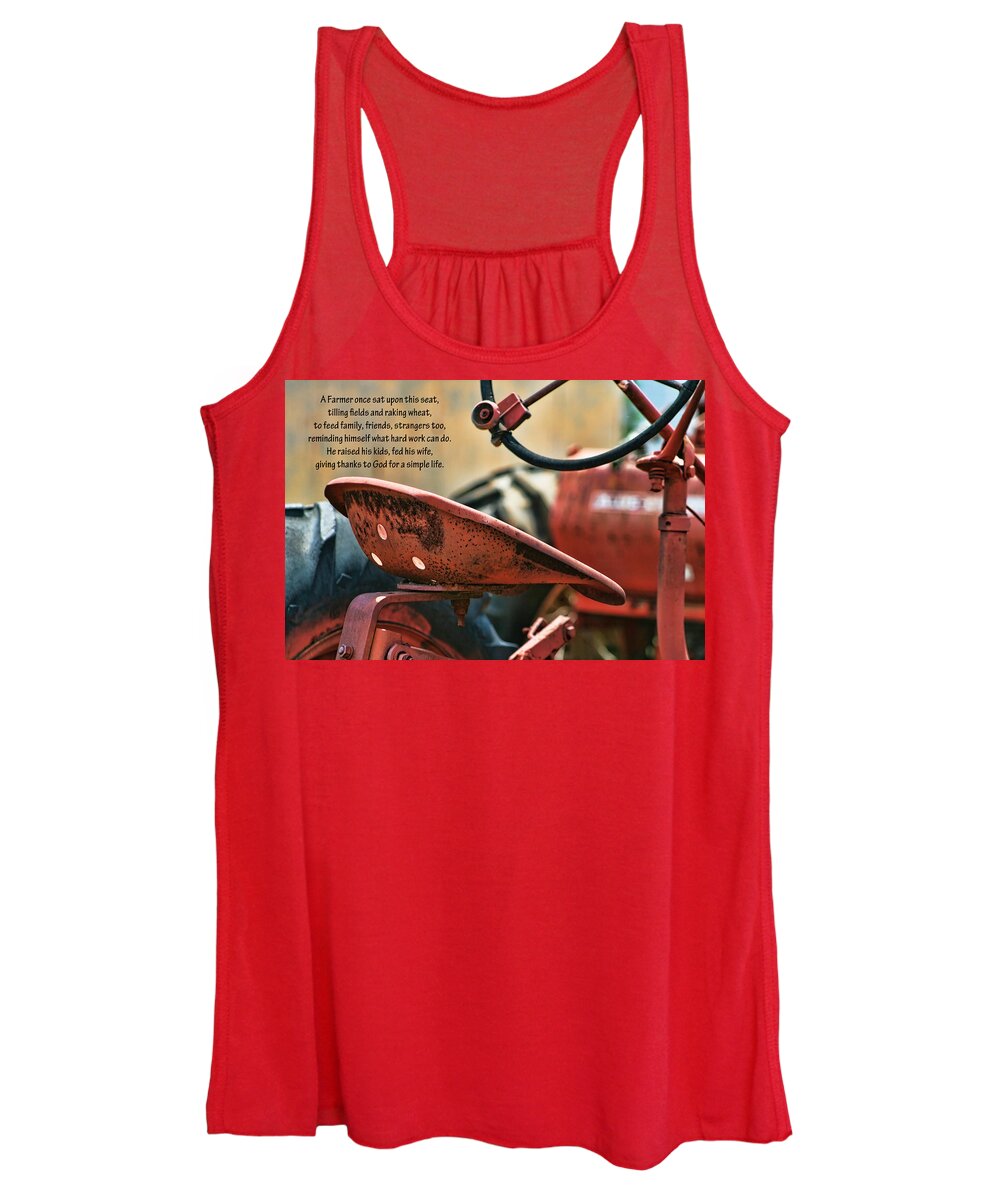 Farmer Women's Tank Top featuring the photograph A Farmer and His Tractor Poem by Kathy Clark