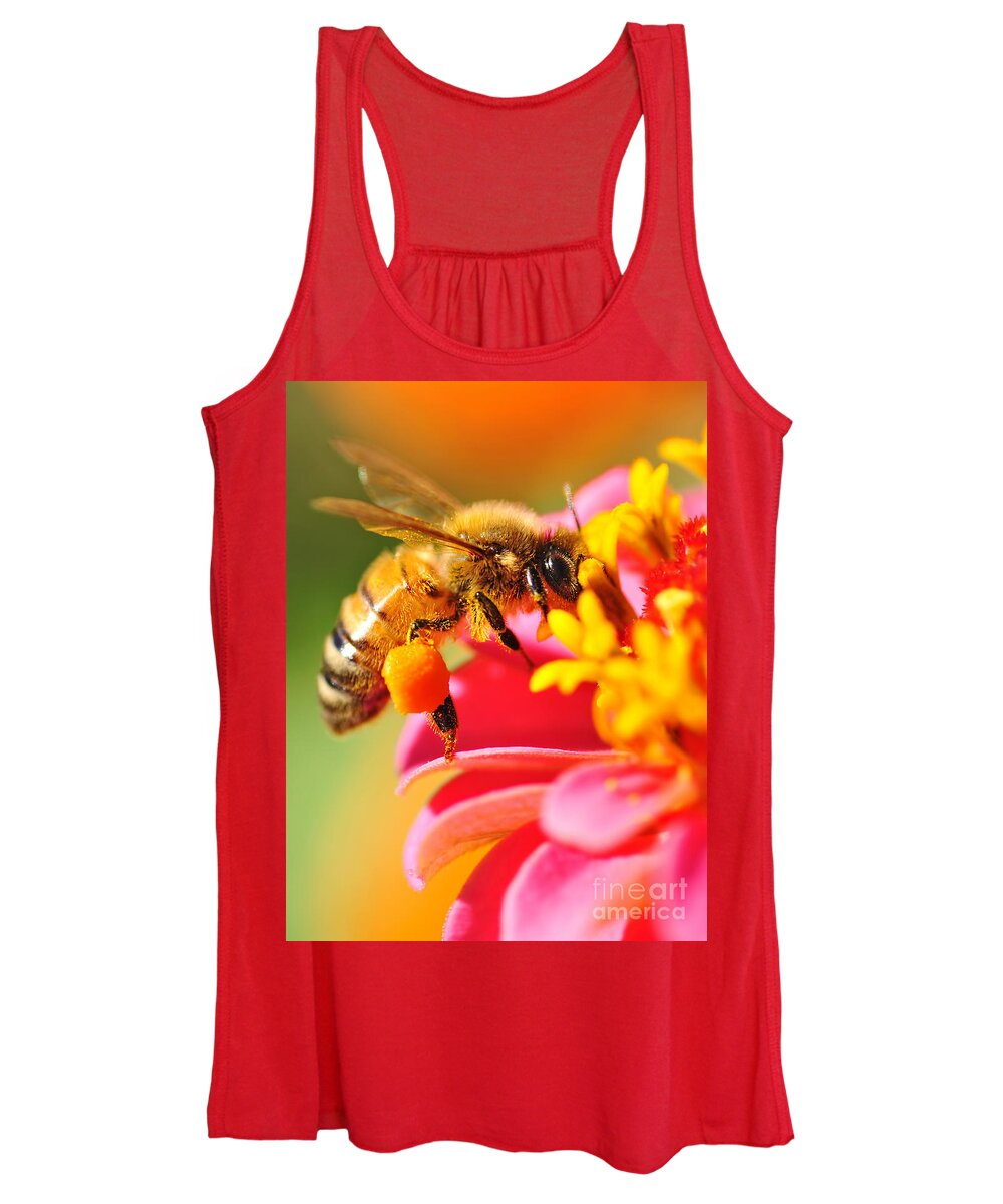 Bee Laden With Pollen Women's Tank Top featuring the photograph Bee Laden with Pollen by Kaye Menner