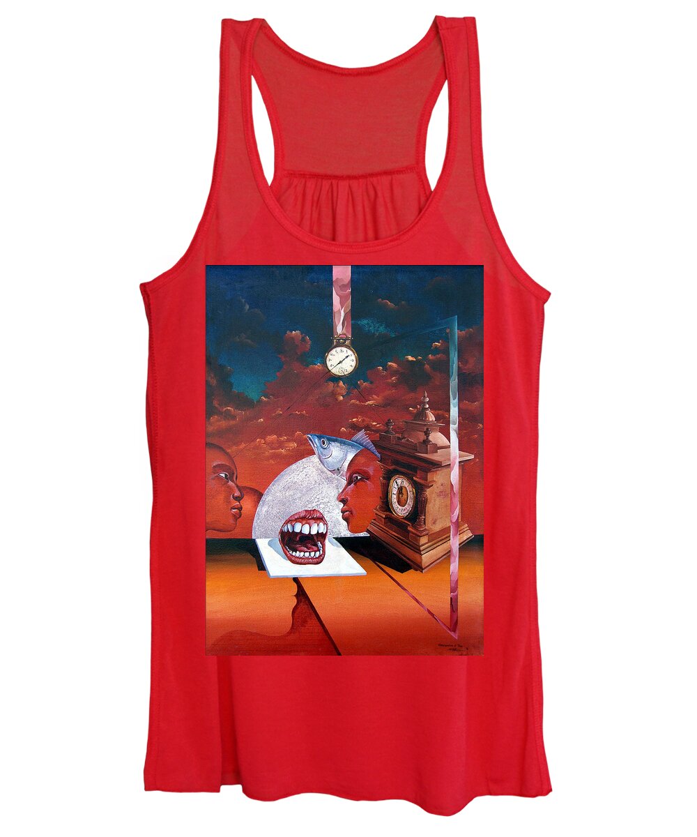 Otto+rapp Surrealism Surreal Fantasy Time Clocks Watch Consumption Women's Tank Top featuring the painting Consumption Of Time by Otto Rapp