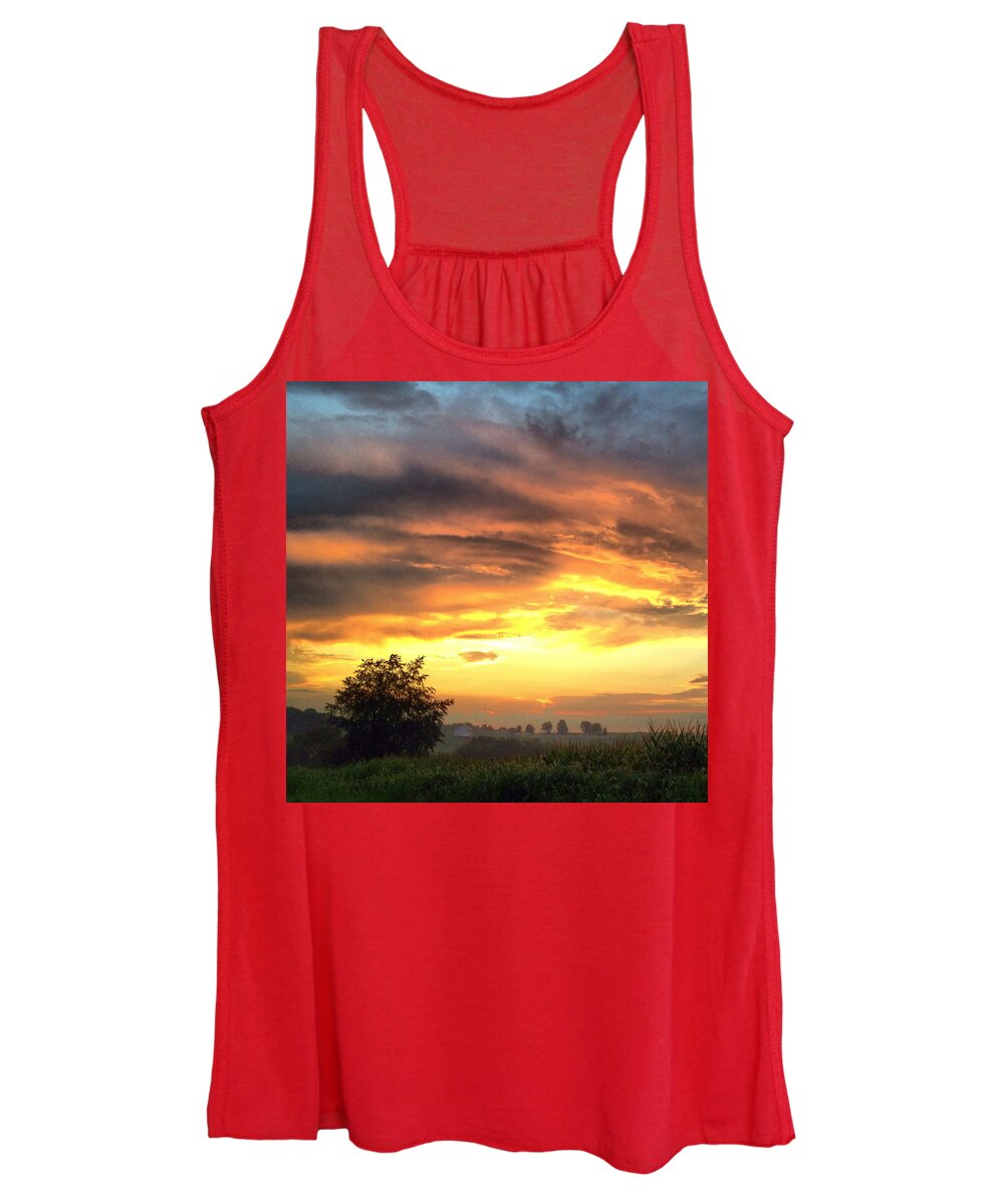 Sunset Women's Tank Top featuring the photograph Country Scene from Hilltop to Hilltop by Angela Rath