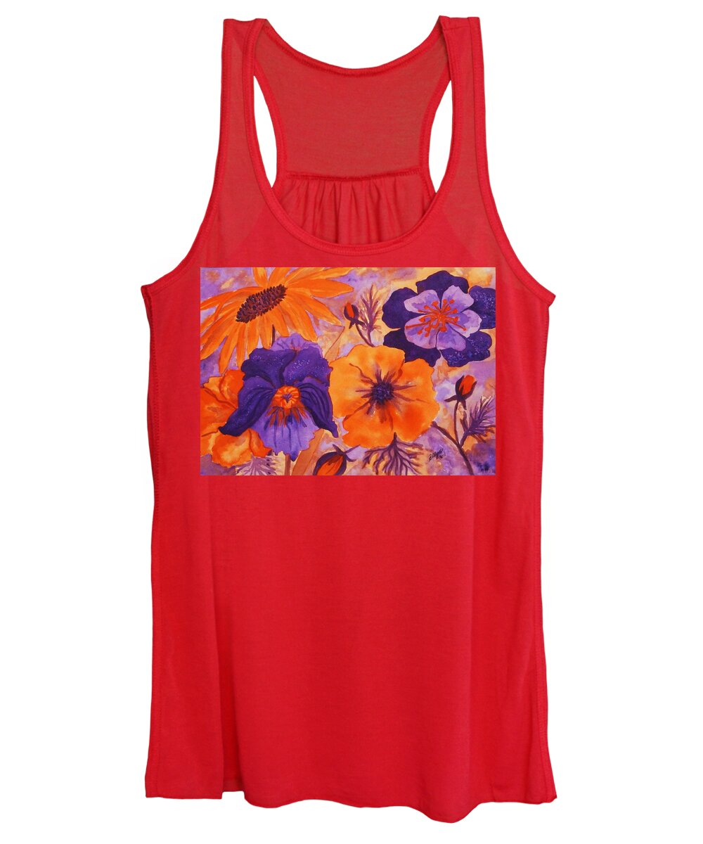 Poppy Women's Tank Top featuring the painting Floral Images in Orange and Purple by Ellen Levinson