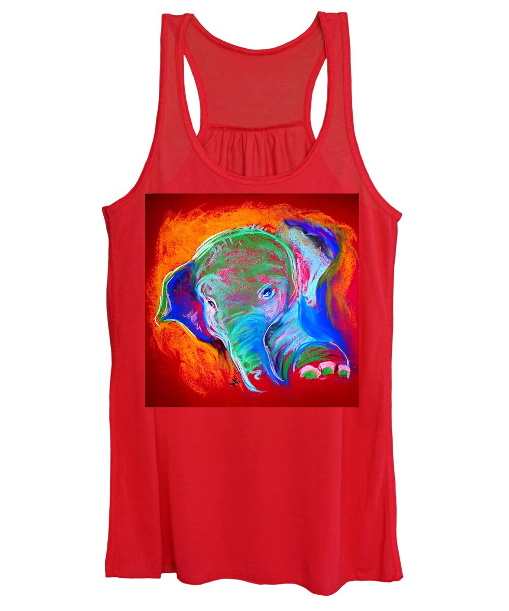 Elephant Women's Tank Top featuring the painting Funky Baby Elephant Blue by Sue Jacobi