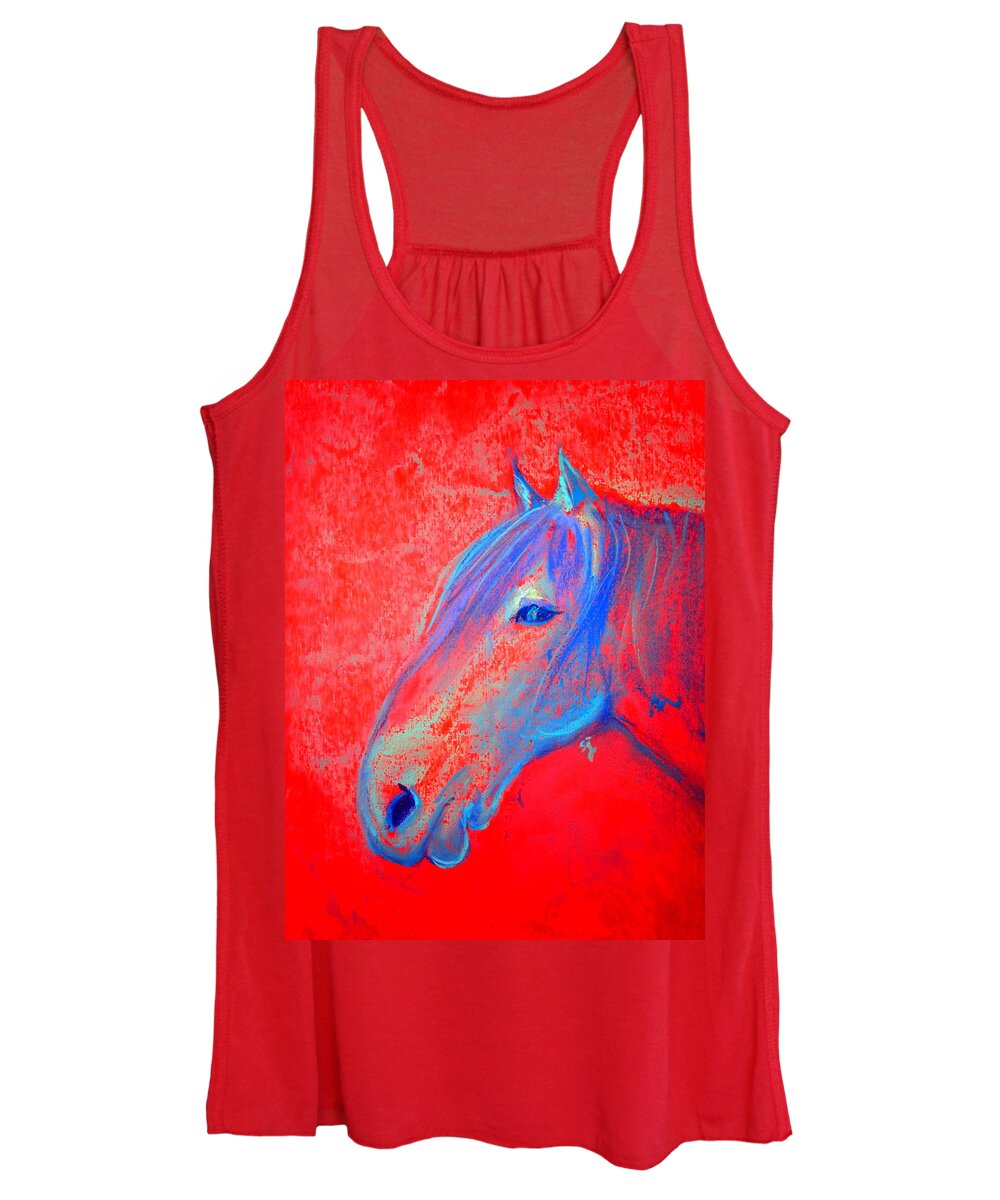 Animals Women's Tank Top featuring the painting Funky Handsome Horse Blue by Sue Jacobi
