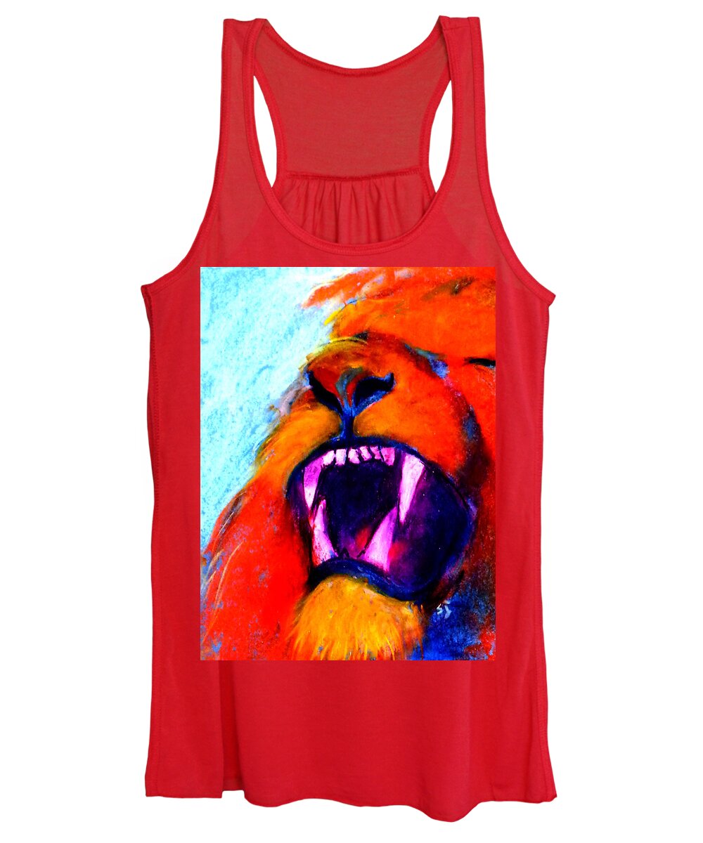 Animals Women's Tank Top featuring the painting Funky Lion Roaring Jungle King by Sue Jacobi
