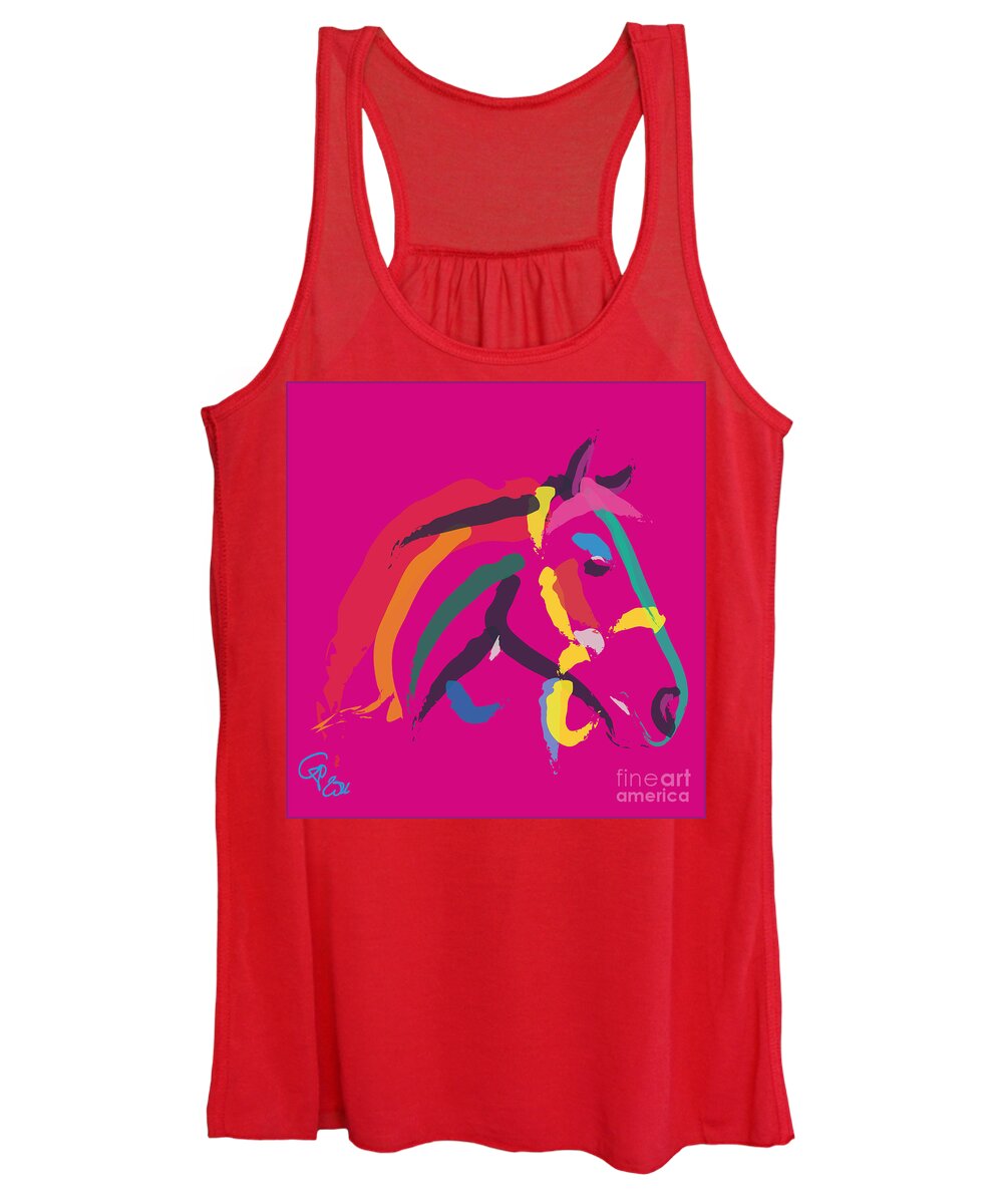 Horse Portrait Women's Tank Top featuring the painting Horse - Colour me strong by Go Van Kampen