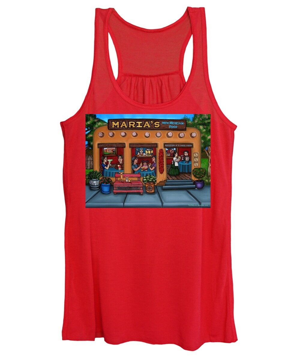 Folk Art Women's Tank Top featuring the painting Maria's New Mexican Restaurant by Victoria De Almeida