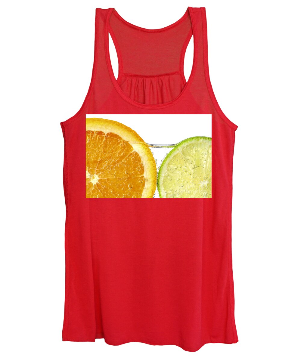 Orange Women's Tank Top featuring the photograph Orange and lime slices in water by Elena Elisseeva