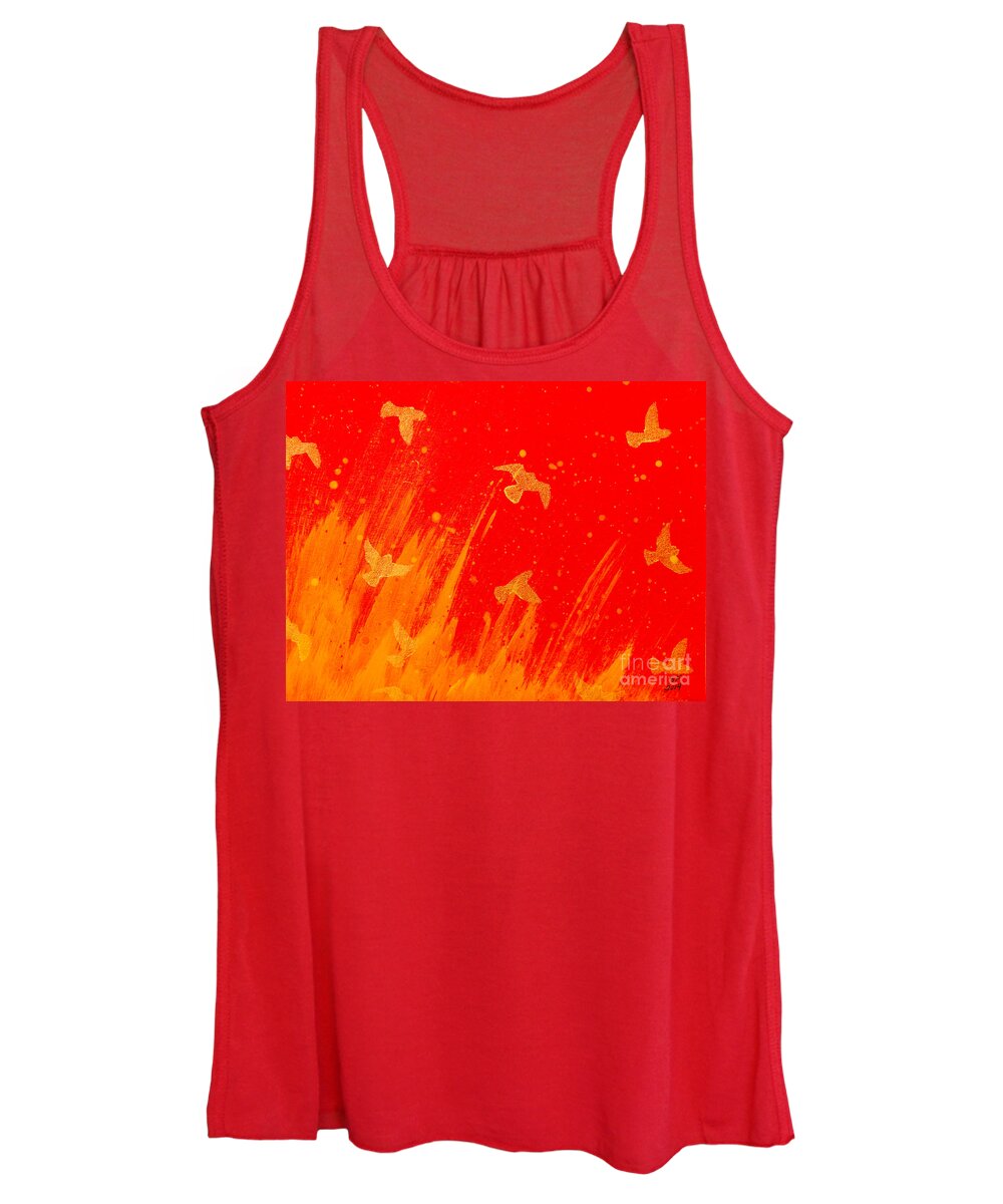 Red Women's Tank Top featuring the painting Out of the Fire by Stefanie Forck