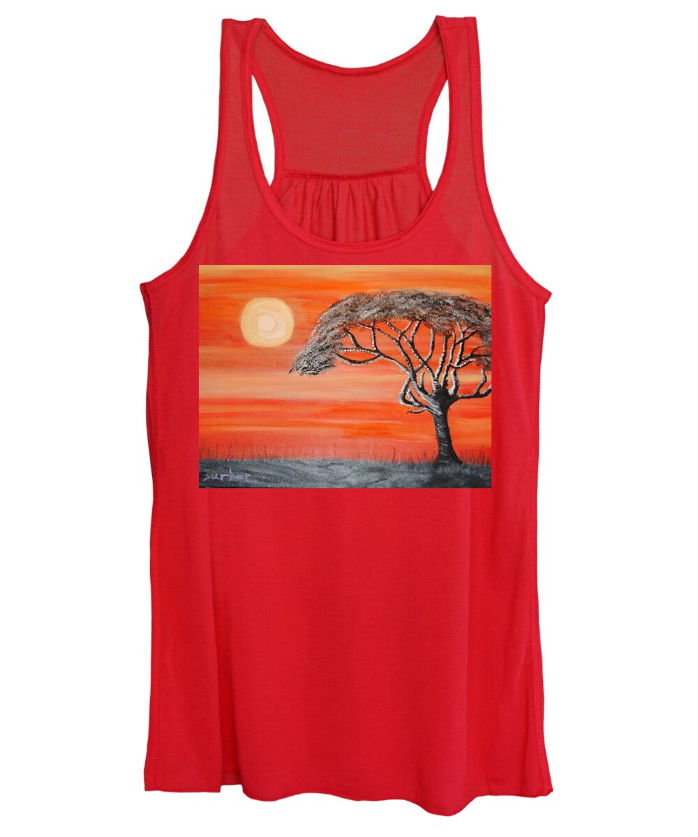 Tree Women's Tank Top featuring the painting Safari SunSet 2 by Suzanne Surber