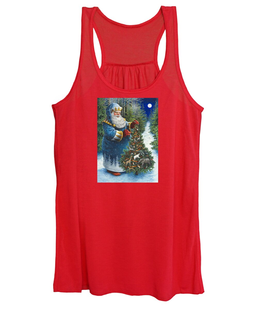 Santa Claus Women's Tank Top featuring the painting Santa's Christmas Tree by Lynn Bywaters