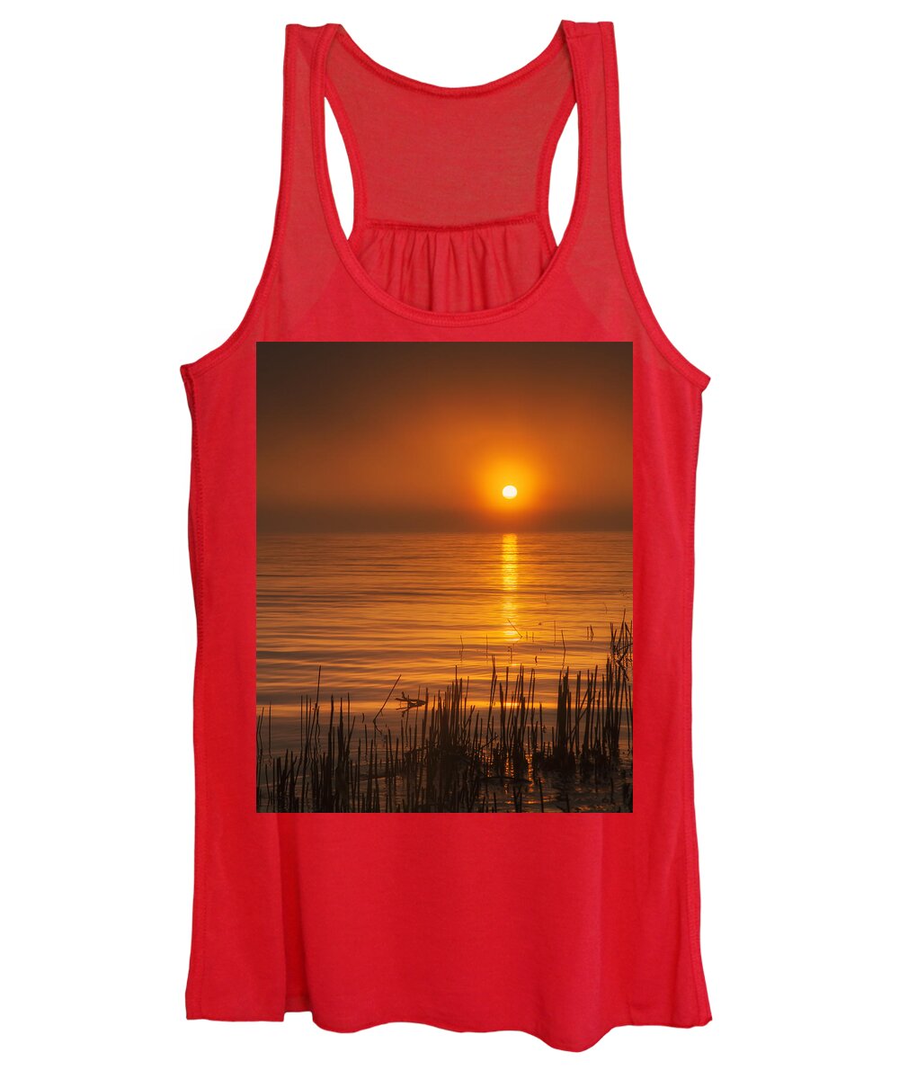 Gold Women's Tank Top featuring the photograph Sunrise Through the Fog by Scott Norris