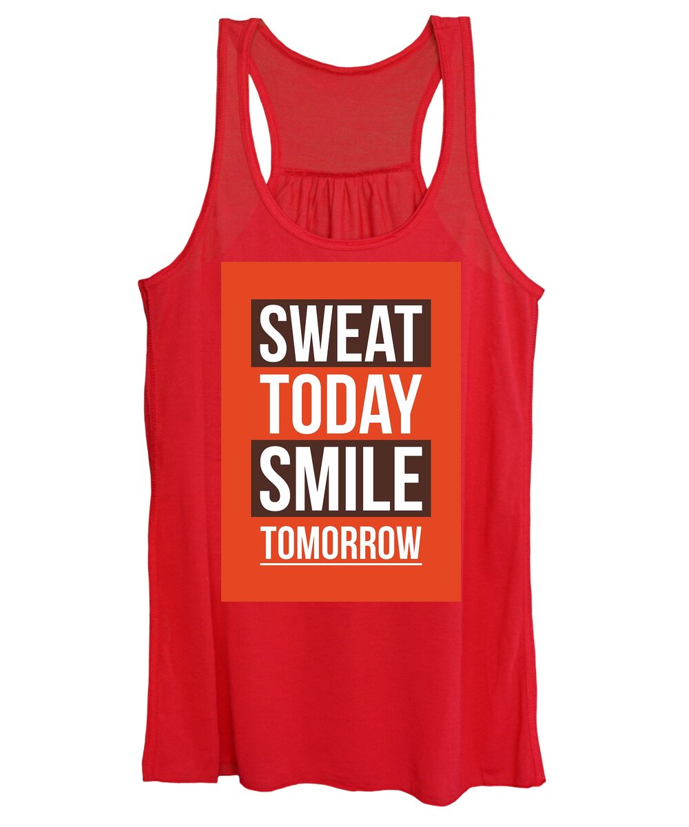 Gym Women's Tank Top featuring the digital art Sweat Today Smile Tomorrow Gym Motivational Quotes poster by Lab No 4 - The Quotography Department