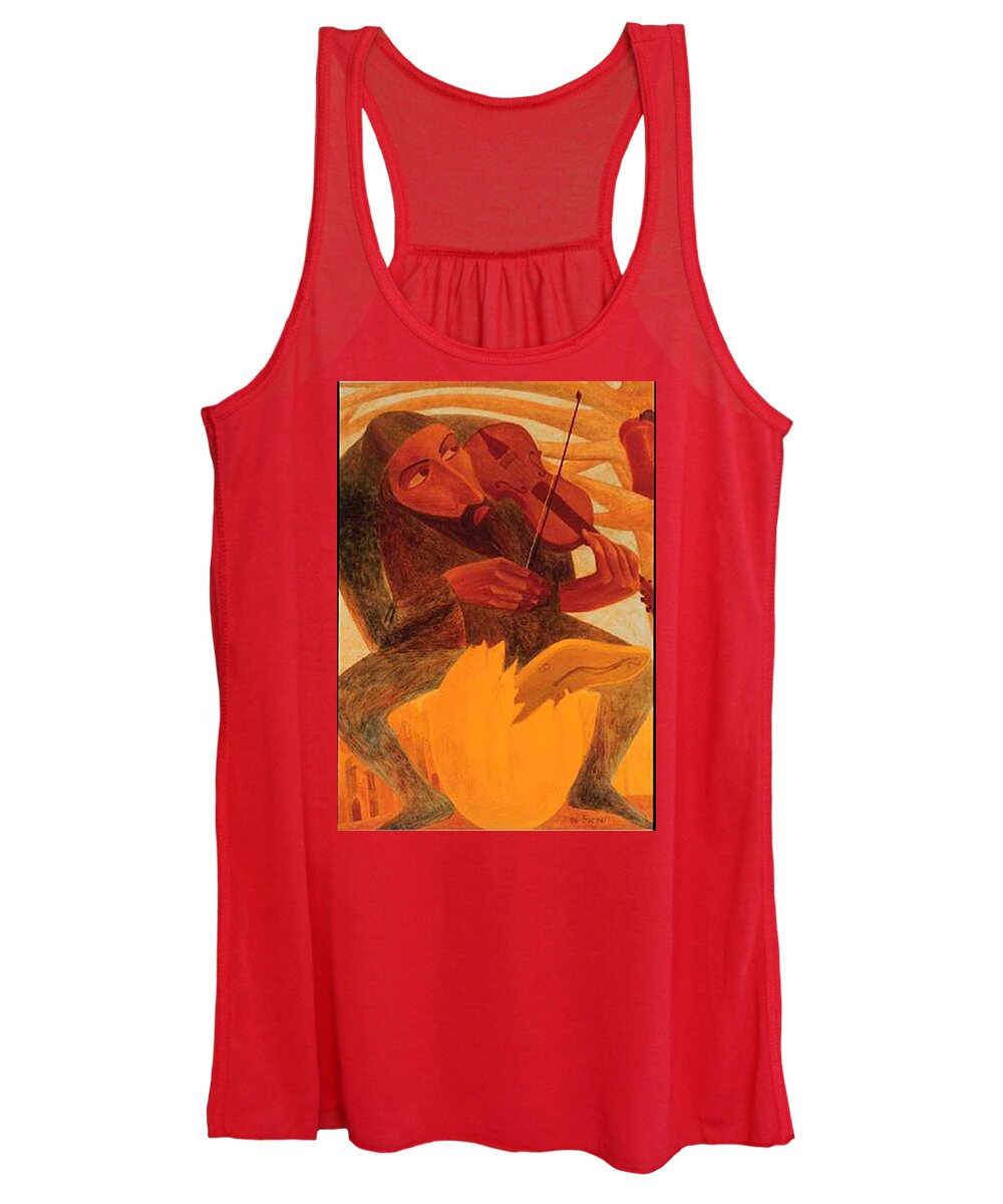 The Man And Mouse Women's Tank Top featuring the painting The Man and Mouse by Israel Tsvaygenbaum