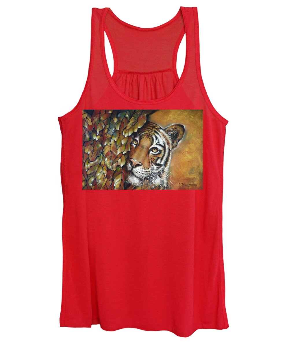 Tiger Women's Tank Top featuring the painting Tiger 300711 by Selena Boron