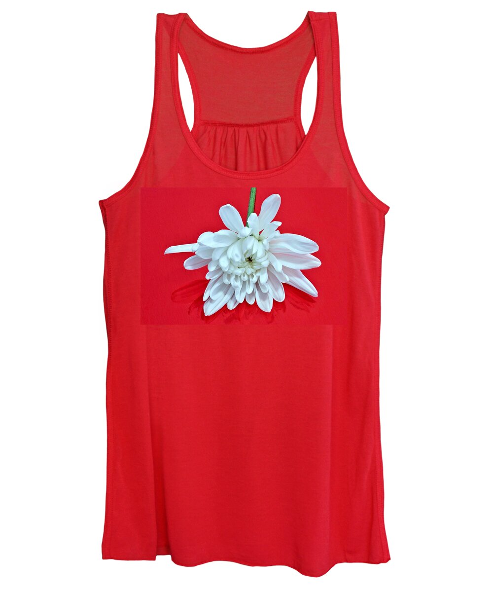 Flower Women's Tank Top featuring the photograph White Flower on Bright Red Background by Phyllis Meinke