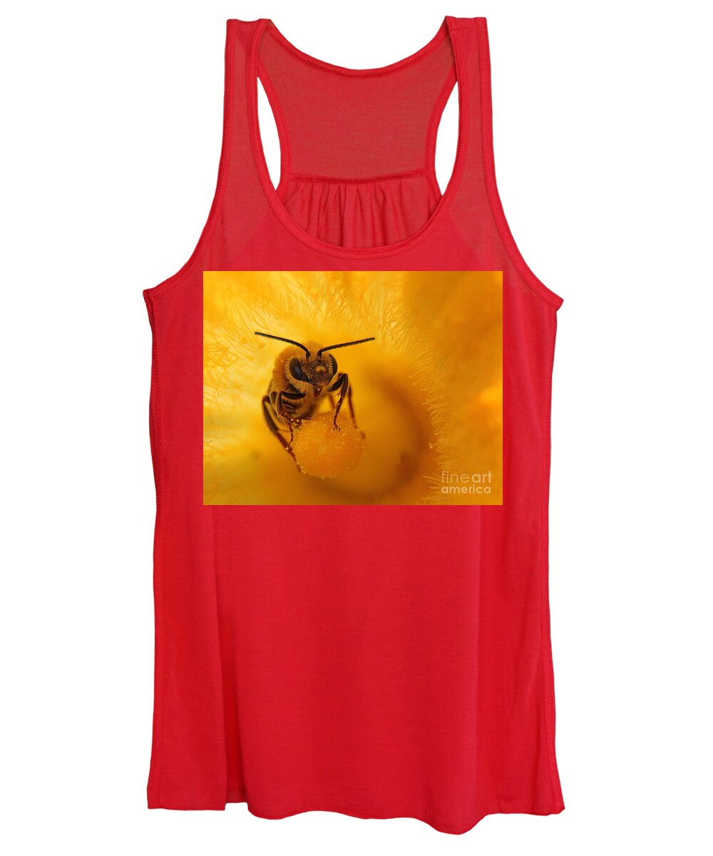 Bee Women's Tank Top featuring the photograph Bee on Squash Flower by Jack Schultz