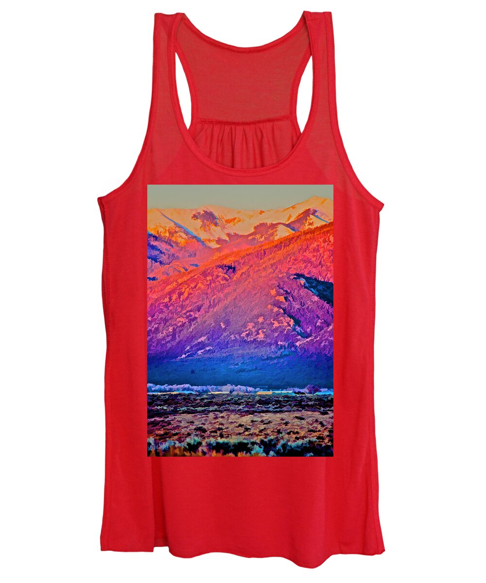 Santa Women's Tank Top featuring the digital art Mt Wheeler at sunset by Charles Muhle